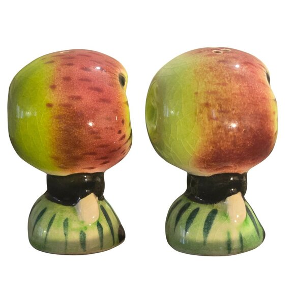 Vintage Anthropomorphic fruit  Salt & Pepper Shakers Apple Head Japan 1950s - Picture 5 of 9